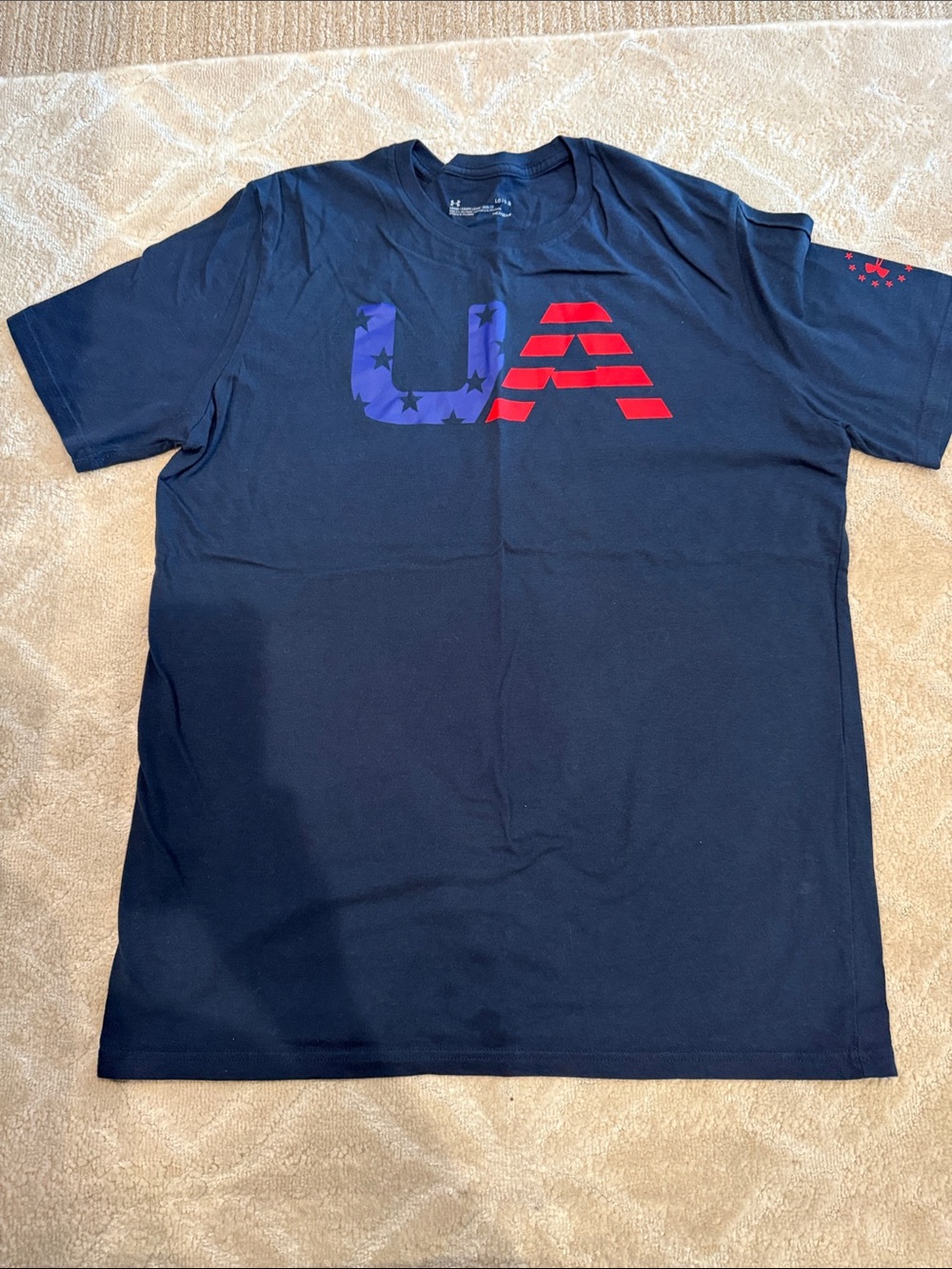 Under Armour Navy Short Sleeve Tee with Blue Stars & Red Stripes UA Logo